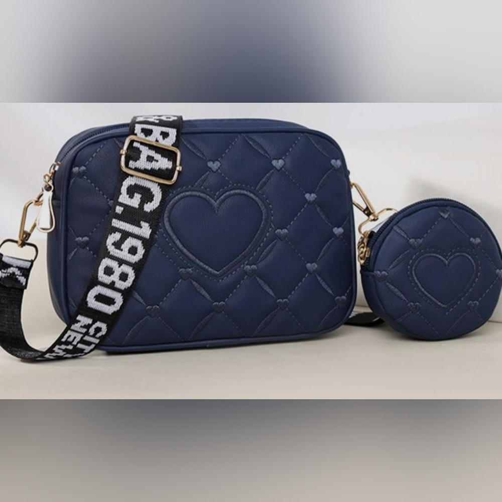 Elegant Navy Heart Crossbody Bag Set
